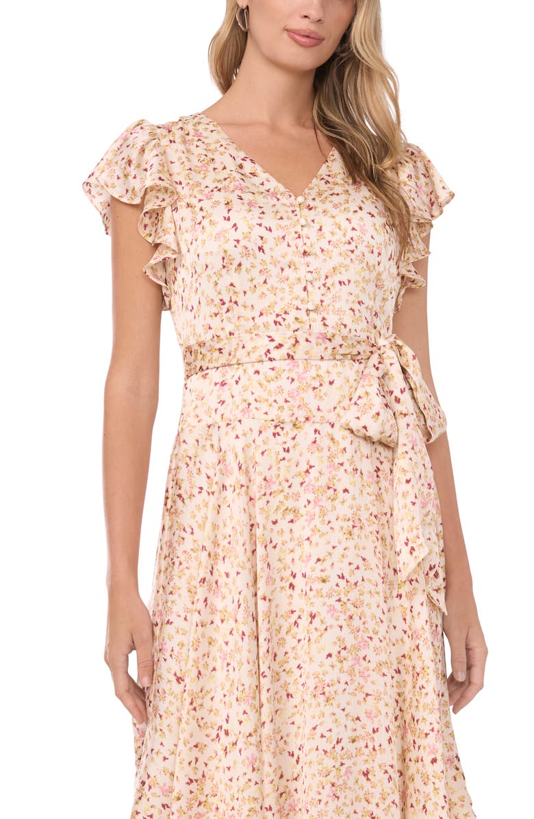 Vince Camuto Print Flutter Sleeve Maxi Dress, Alternate, color, Birch