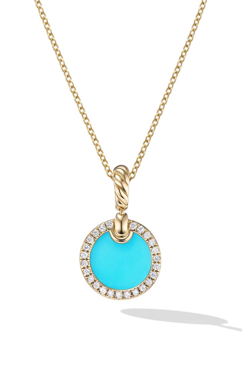 David Yurman Petite DY Elements<sup>®</sup> Pendant Necklace in 18K Yellow Gold with Turquoise & Pavé Diamonds, Main, color,