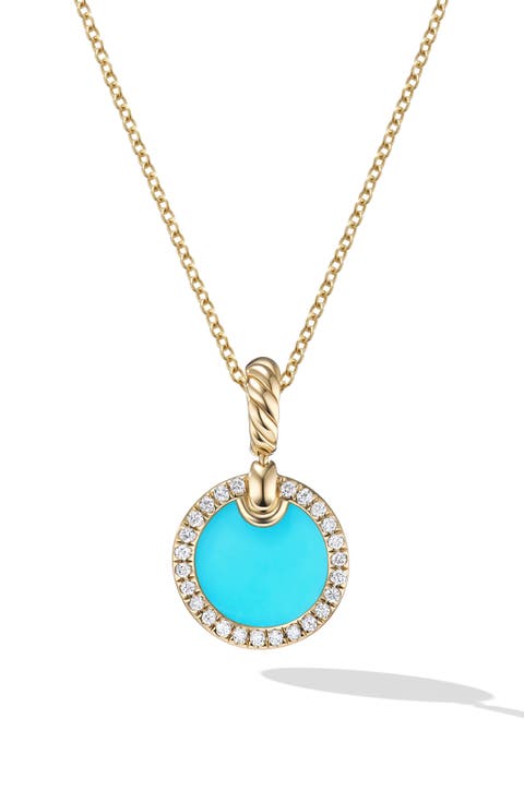 Petite DY Elements® Pendant Necklace in 18K Yellow Gold with Turquoise & Pavé Diamonds