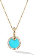 David Yurman Petite DY Elements® Pendant Necklace in 18K Yellow Gold with Turquoise & Pavé Diamonds