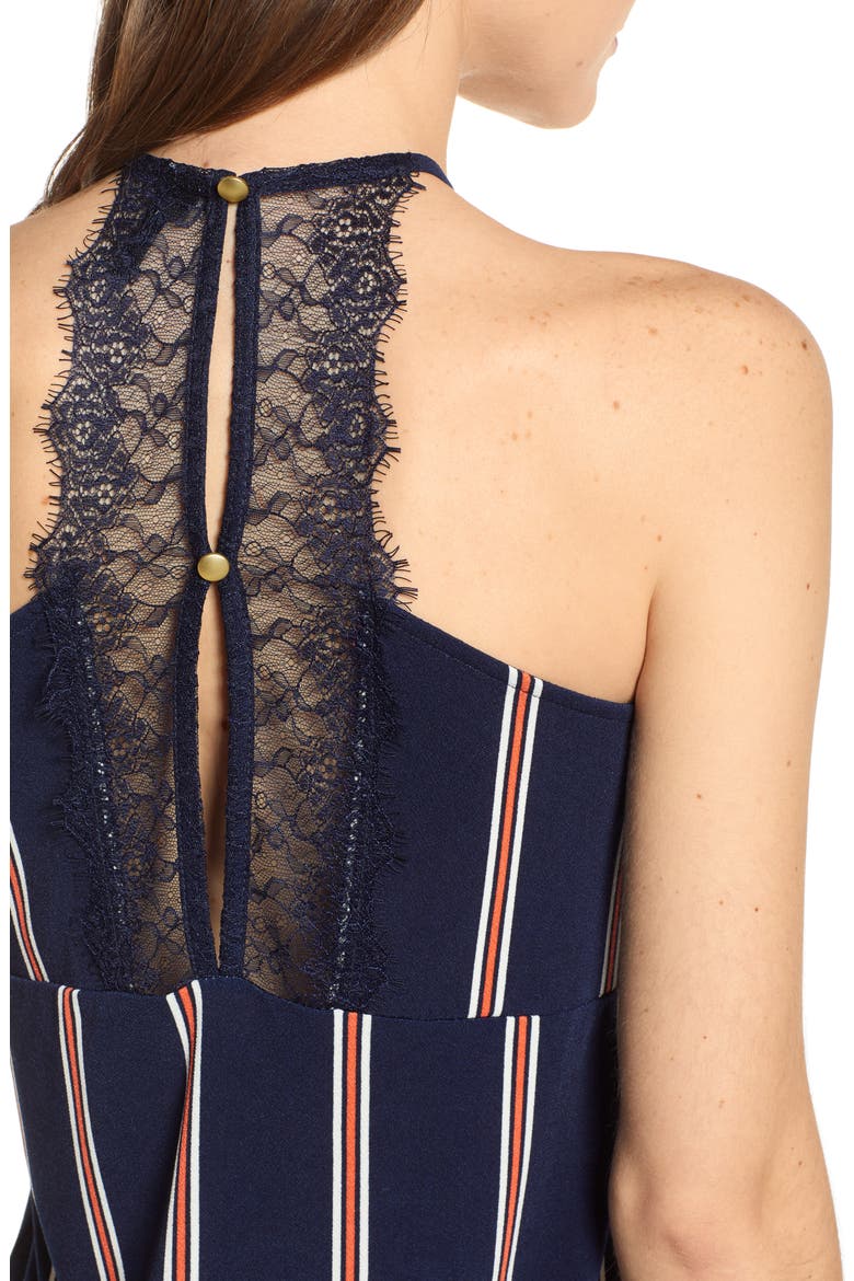 VERA MODA Vmmila Lace Trim Stripe Top, Alternate, color, NIGHT SKY/ STRIPES