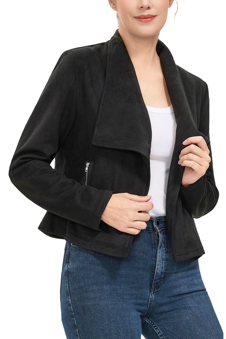 Women's Faux Suede Open Front Jacket, Alternate, color, Black