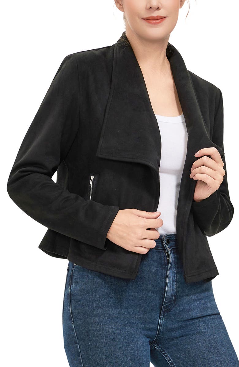 Kimi & Kai Women's Faux Suede Open Front Jacket, Alternate, color, Black