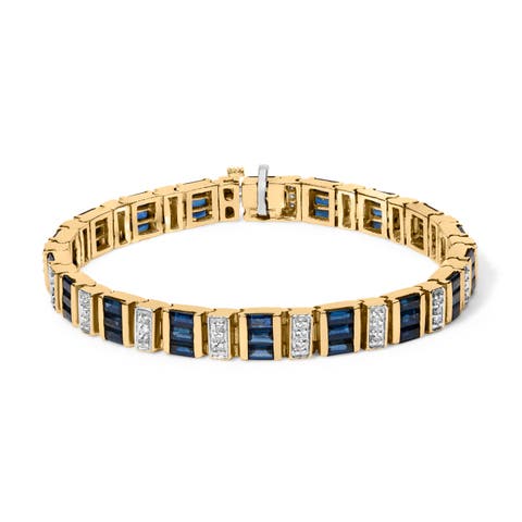 14K Gold 2/5 Cttw Diamond & 8.0 Cttw Sapphire Link Bracelet
