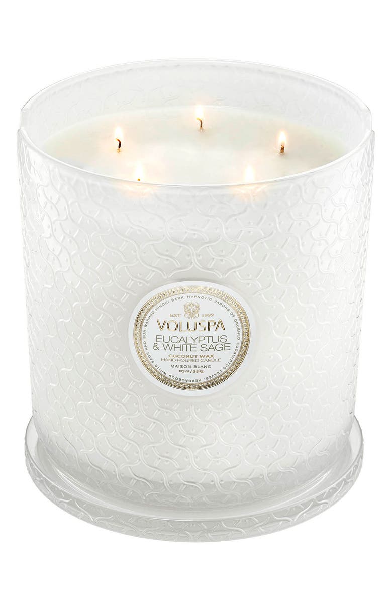 Voluspa Eucalyptus & White Sage Five-Wick Hearth Candle, Main, color,