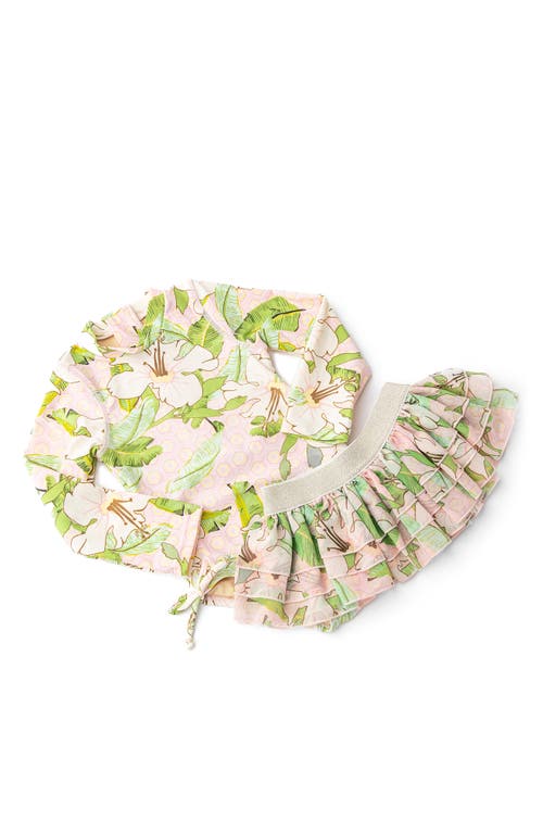 Shade Critters Hibiscus Long Sleeve One-piece Swimsuit & Cover-up Skirt Set In Pink