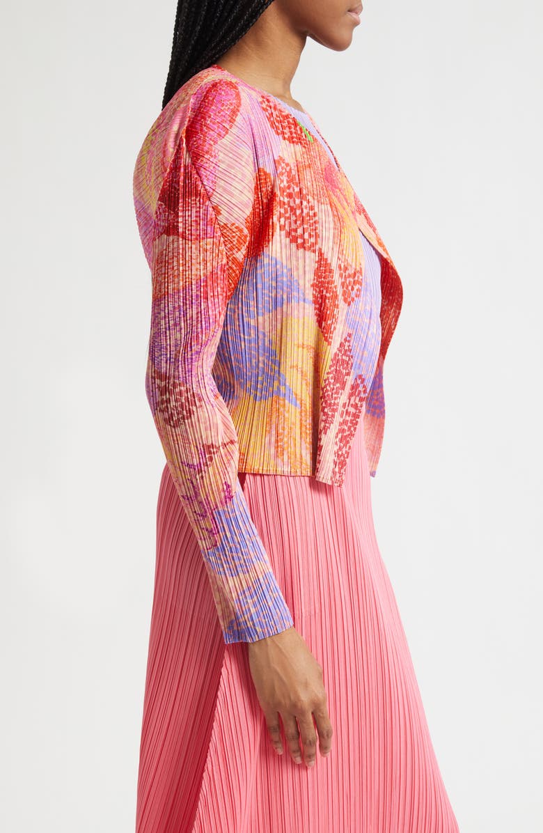 Pleats Please Issey Miyake Foggy Forest Pleated Open Front Cardigan, Alternate, color, Pink