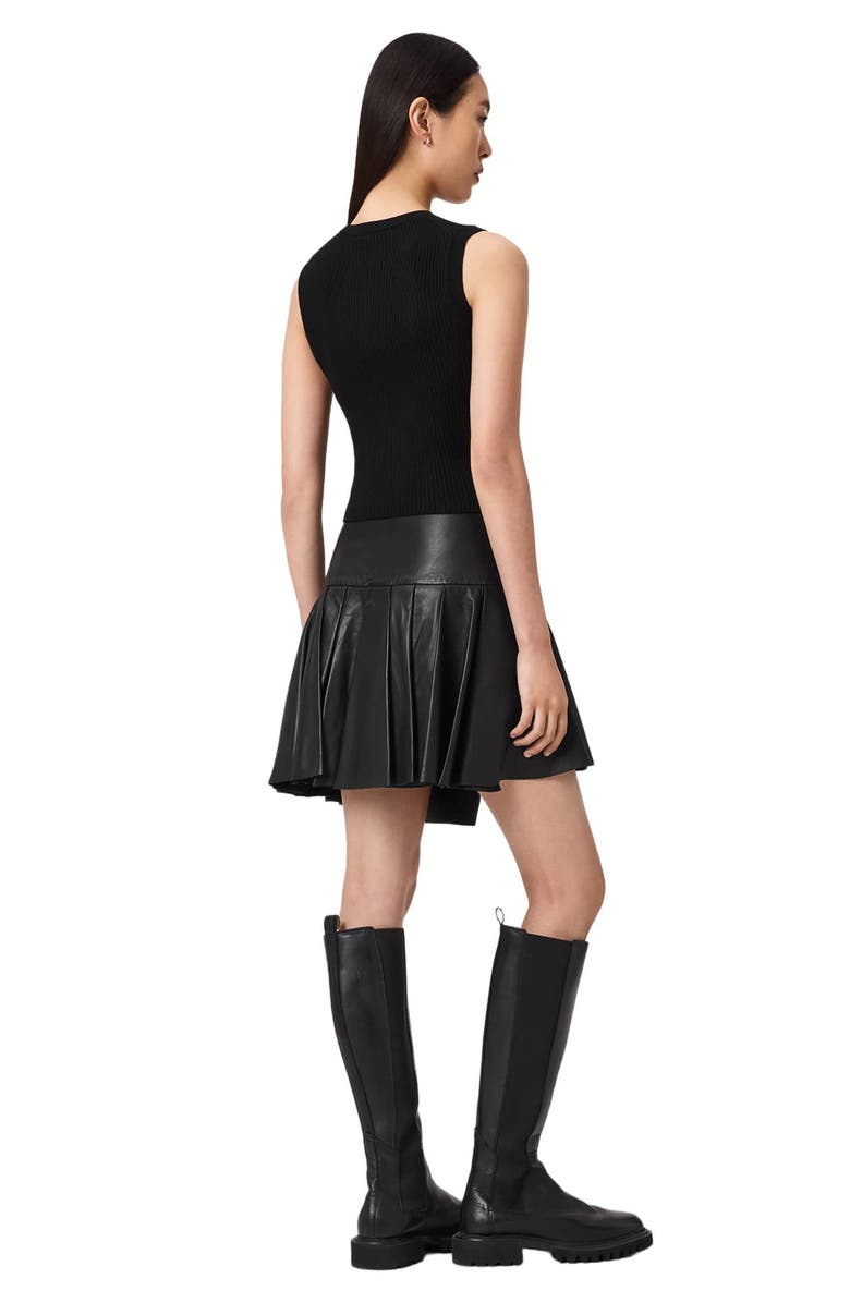 AllSaints Irina Asymmetric Leather Skirt, Alternate, color, Black