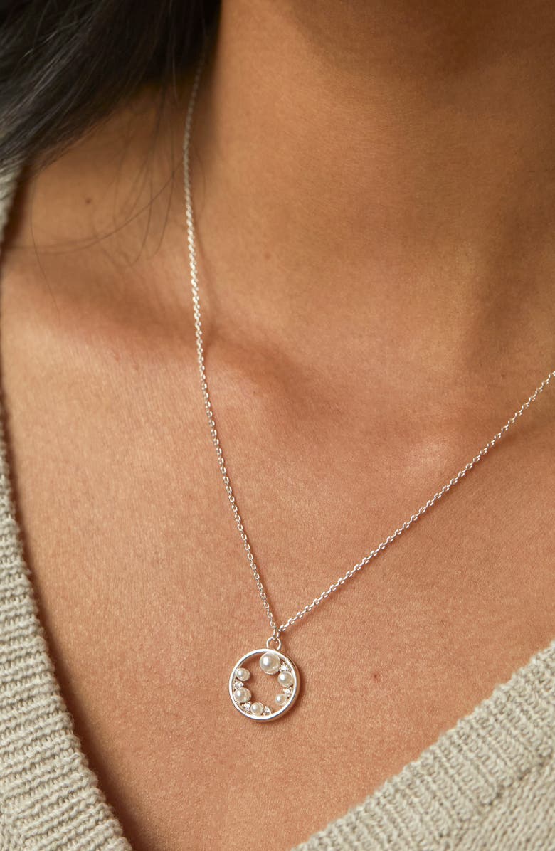 Estella Bartlett Faux Pearl & Crystal Circle Pendant Necklace, Alternate, color, Silver