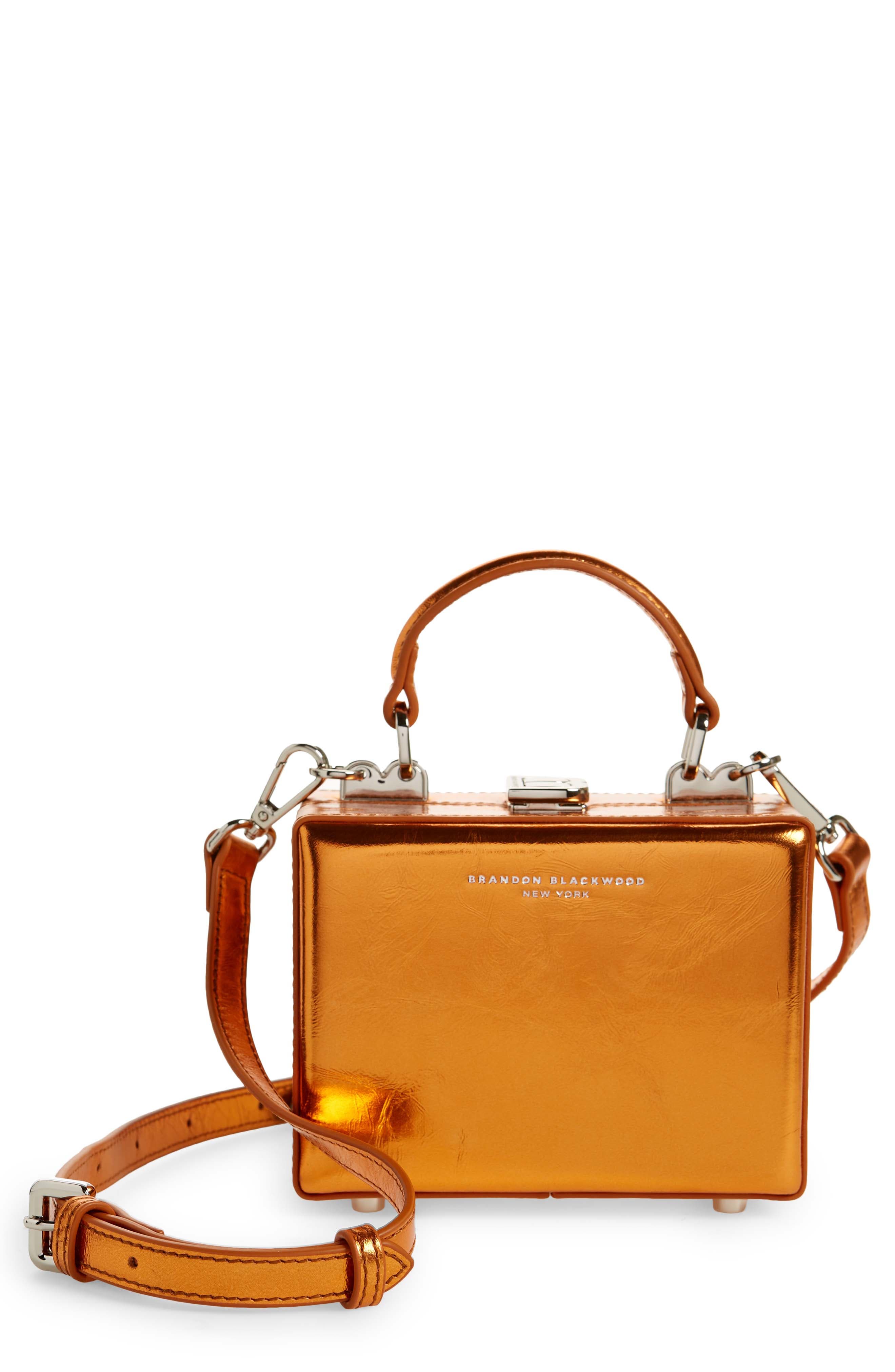 Brandon Blackwood Mini Kendrick Metallic Leather Trunk Crossbody Bag, Main, color, 