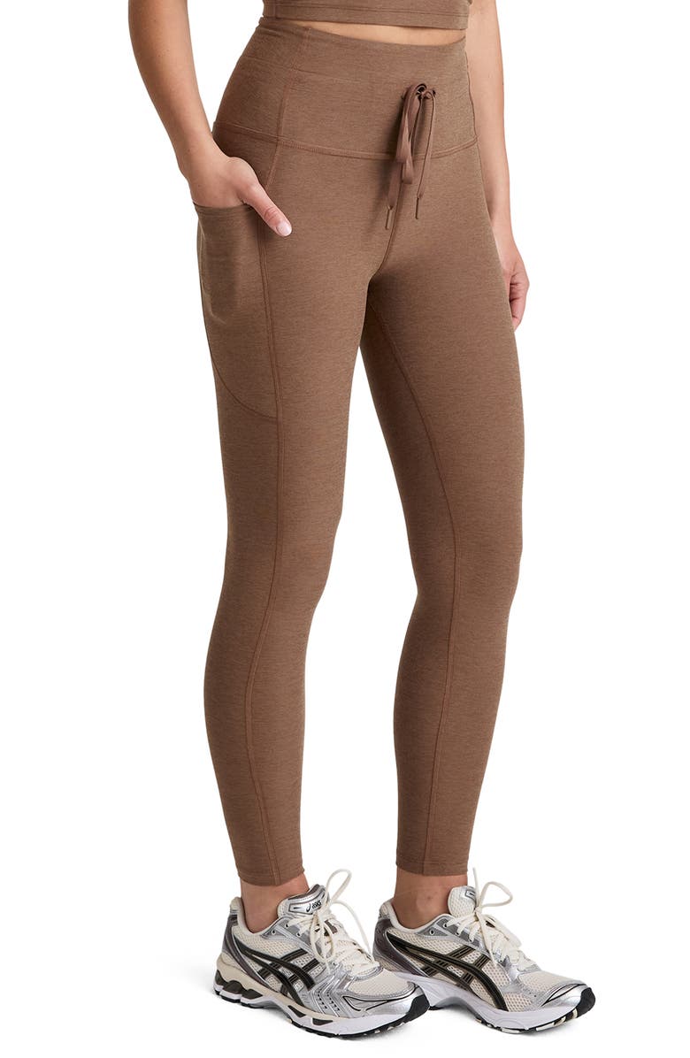Beyond Yoga Space Dye Pocket Midi Leggings, Alternate, color, True Chocolate Heather