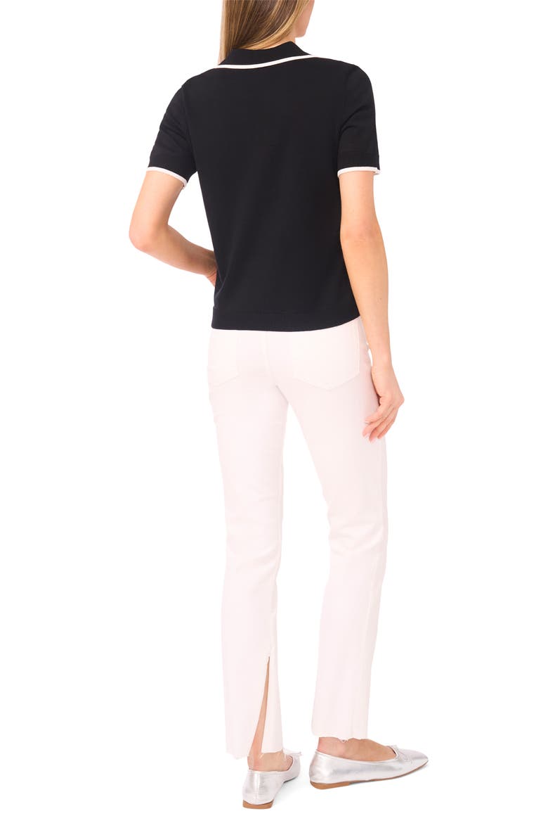 Tipped Johnny Collar Short Sleeve Sweater, Alternate, color, RICH BLACK