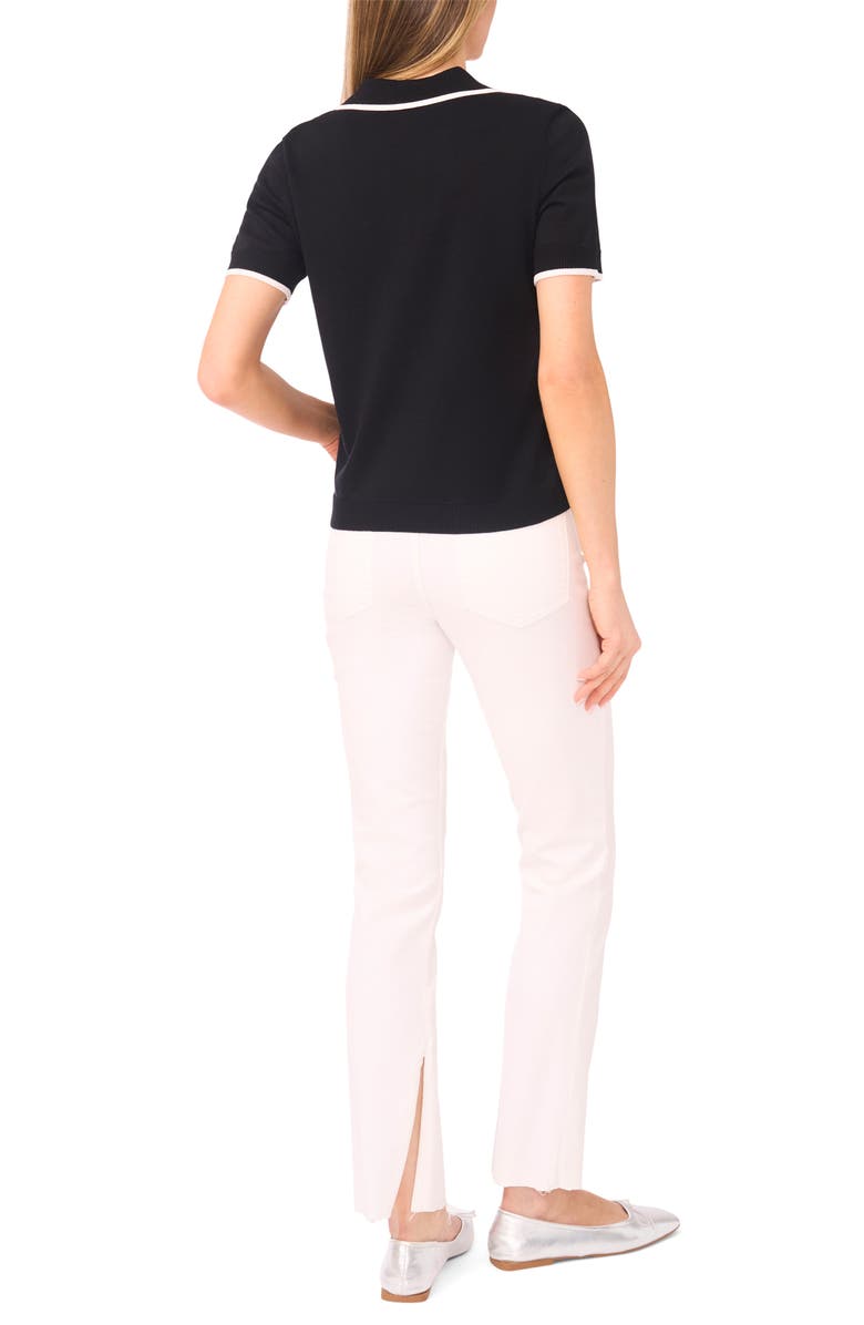 Halogen<sup>®</sup> Tipped Johnny Collar Short Sleeve Sweater, Alternate, color, Rich Black