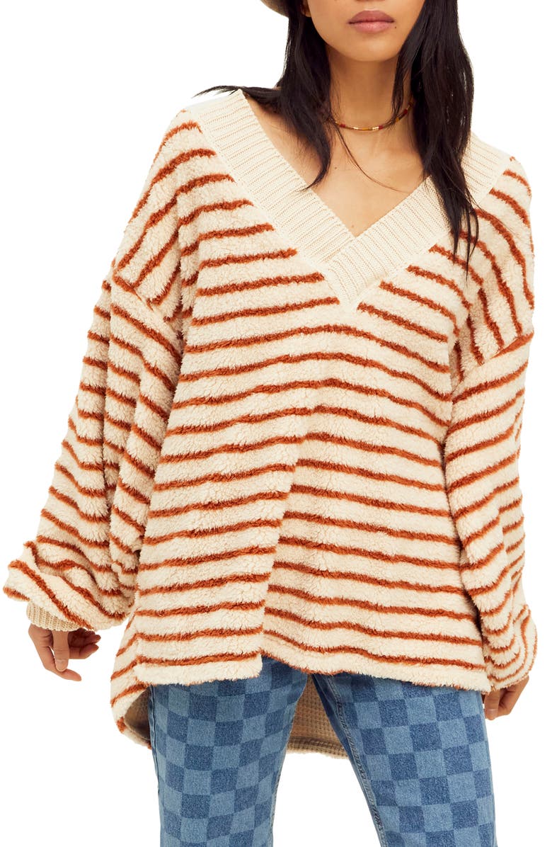 Free People Connell Stripe Faux Fur Top, Main, color,