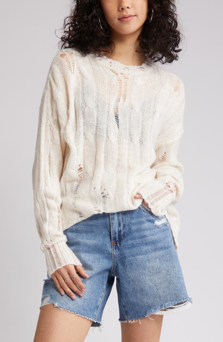 BDG Urban Outfitters Distressed Cable Stitch Sweater, Alternate, color,
