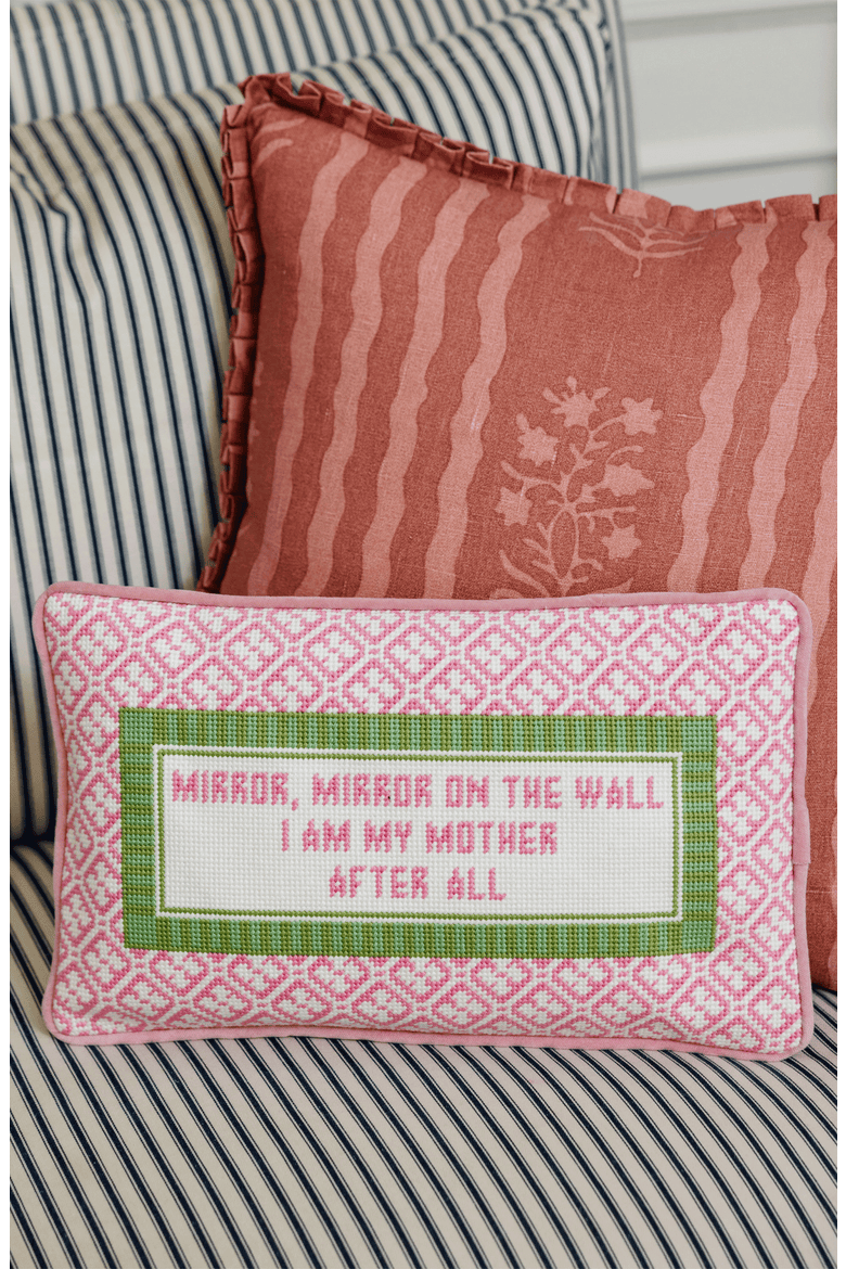 Mirror Mirror Needlepoint Pillow, Alternate, color, Bright Pink