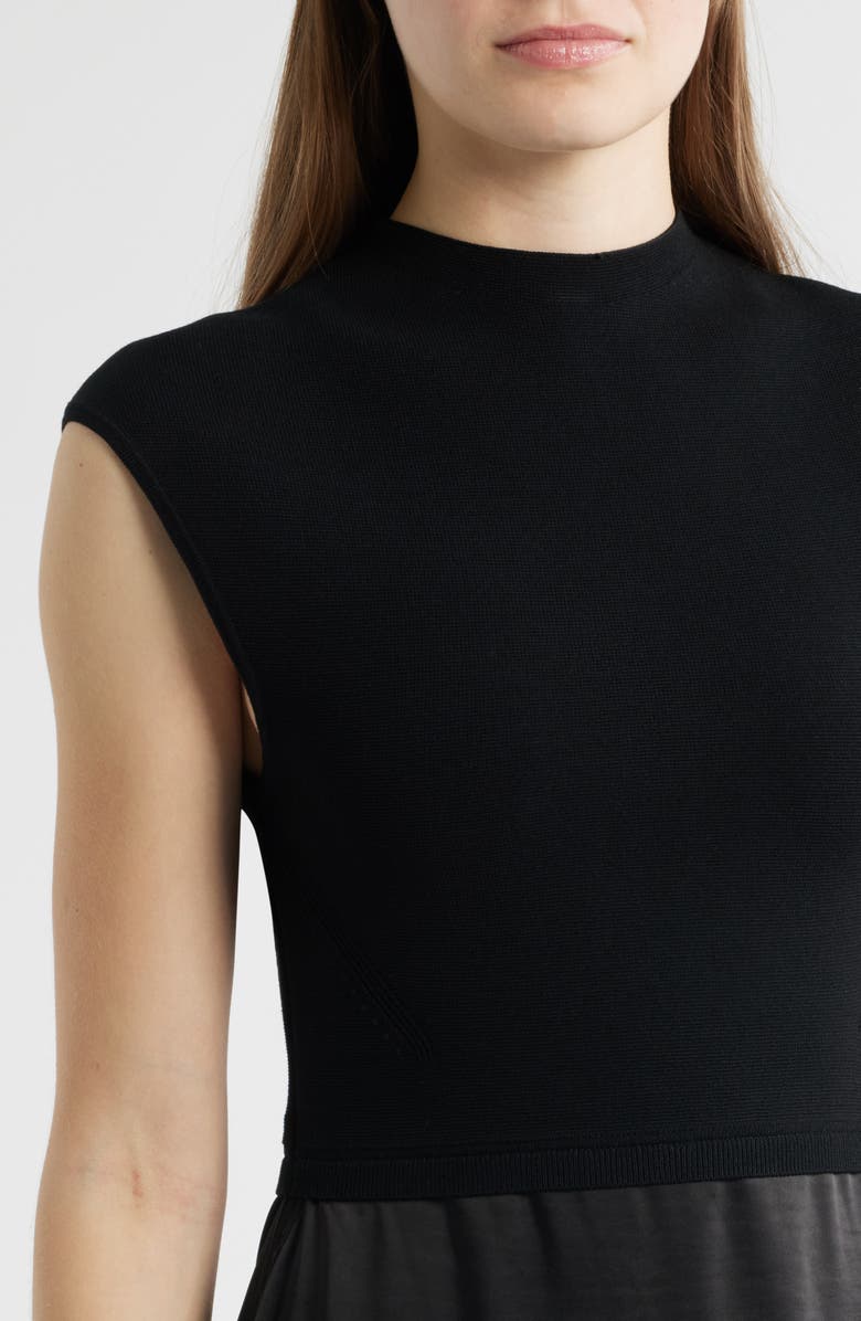 BOSS Ferdolini Mixed Media Midi Dress, Alternate, color, Black