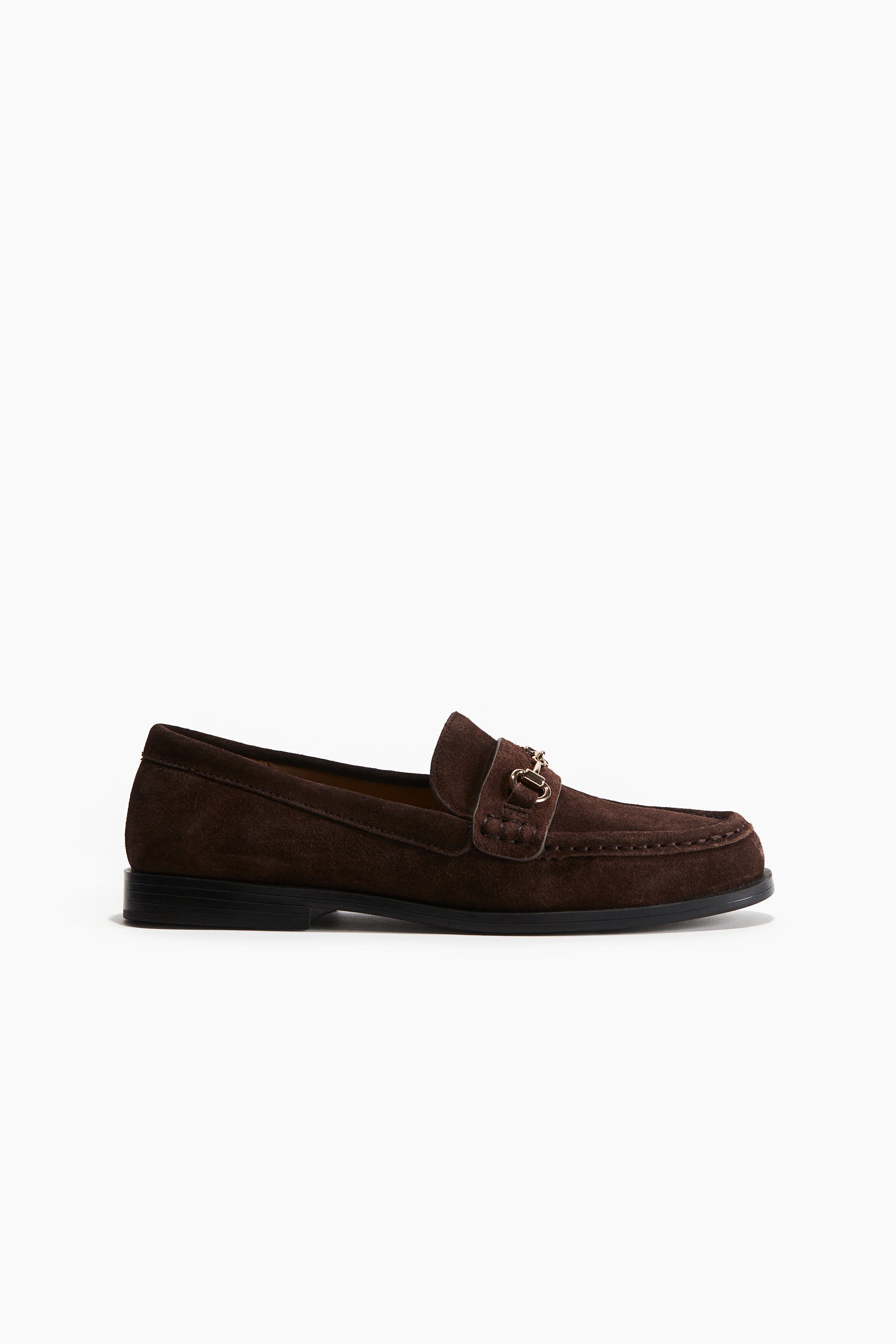 H&M Suede Loafers, Main, color, Dark Brown