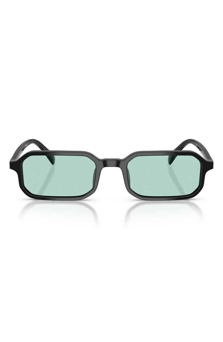Emporio Armani 54mm Rectangle Sunglasses, Main, color, Shiny Black / Light Azure