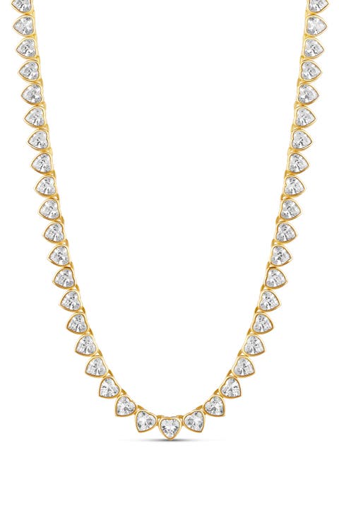 Bezel Set Heart Tennis Necklace