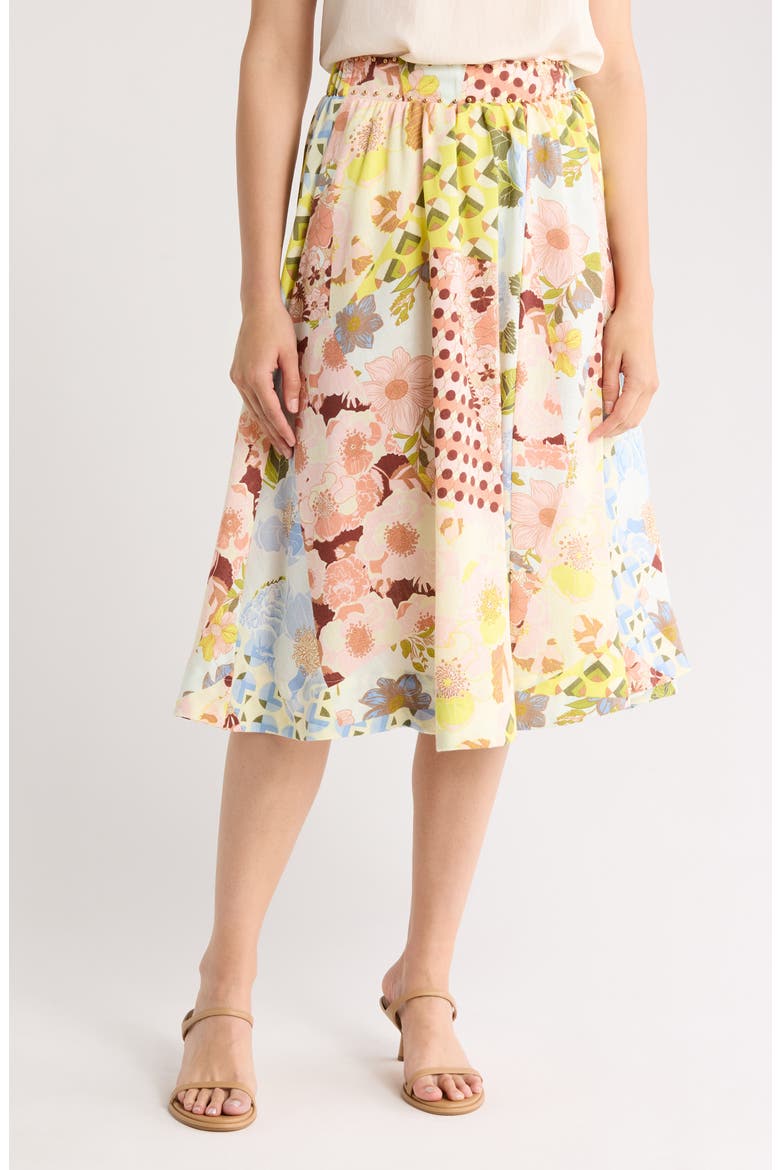 Hanni Printed Midi Skirt, Main, color, PATCHWORK FLOWERS