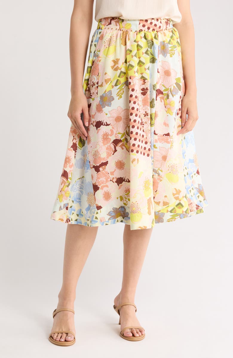 BY DESIGN Hanni Printed Midi Skirt, Main, color, Patchwork Flowers