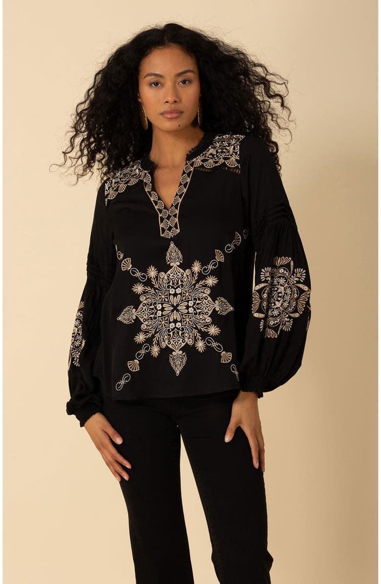 Hale Bob Elliott Embroidered Twill Top, Main, color, 