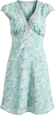 Lucky Brand Floral Embroidered Detail Cotton Blend Dress