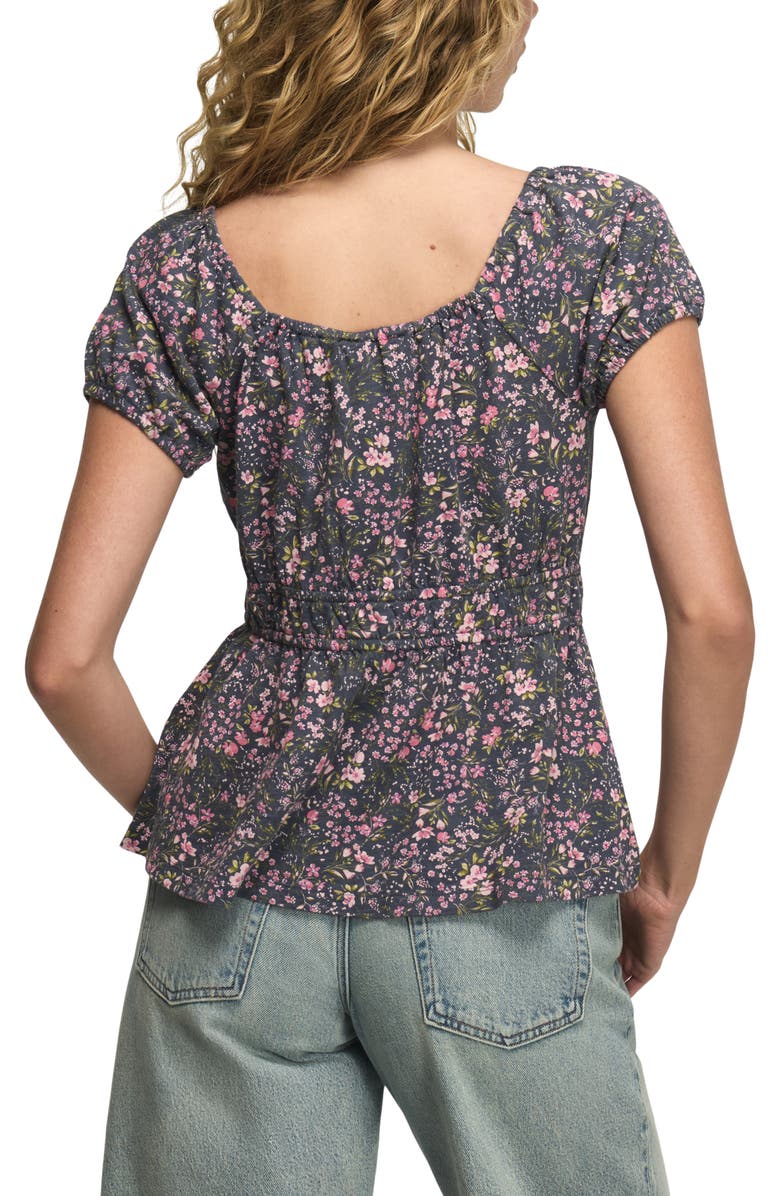 Lucky Brand Floral Cotton Peplum Top, Alternate, color, Navy Floral