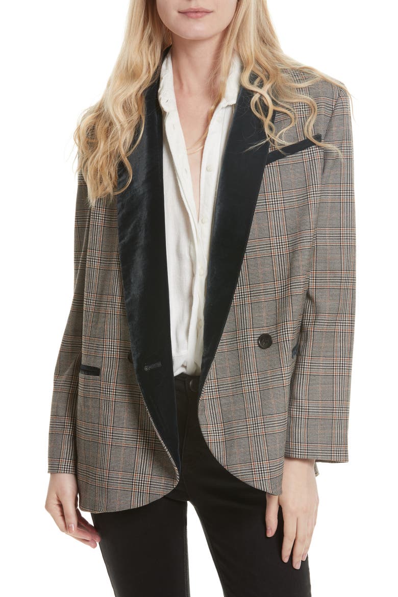 Velvet Trim Blazer, Main, color, BLACK COMBO