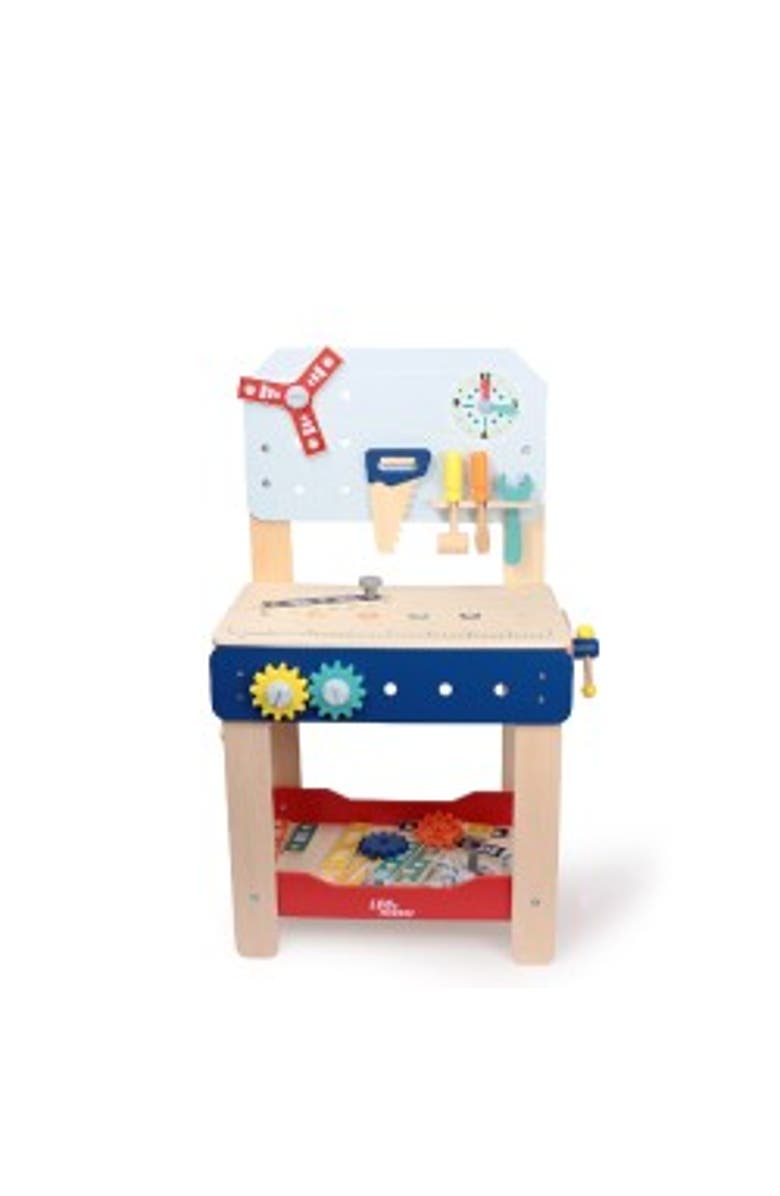 Leo & Friends Master Workbench, Adjustable Wooden Tool Bench with Play Tools, Alternate, color, Beige