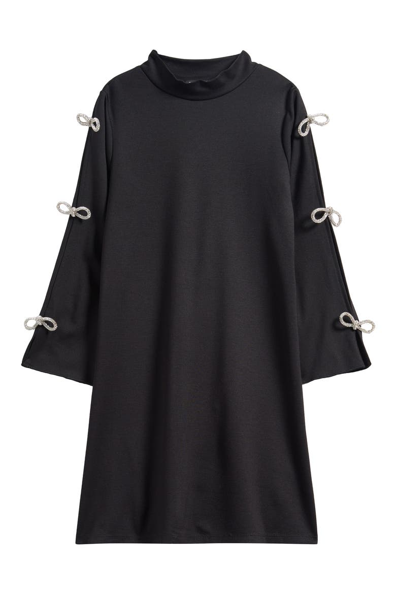 Kids' Long Sleeve Bow Shift Dress, Main, color, BLACK
