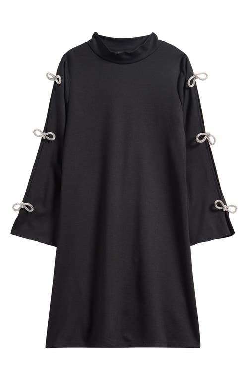 Ava & Yelly Kids' Long Sleeve Bow Shift Dress In Black