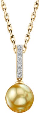 The Pearl Source Golden Pearl Dangling Diamond Pendant