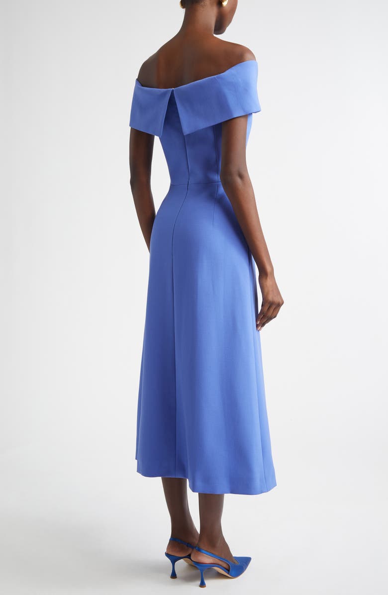 Carolina Herrera Off the Shoulder Stretch Wool Midi Dress, Alternate, color, Bluebell
