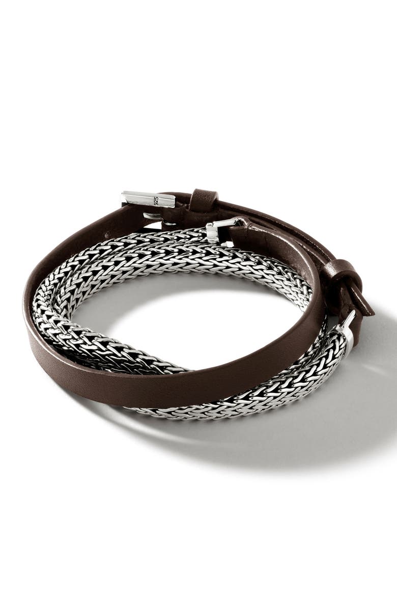 John Hardy Triple Wrap Bracelet on Leather with Buckle Clasp, Main, color, Silver