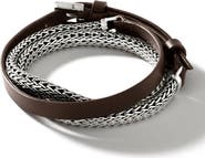 John Hardy Triple Wrap Bracelet on Leather with Buckle Clasp