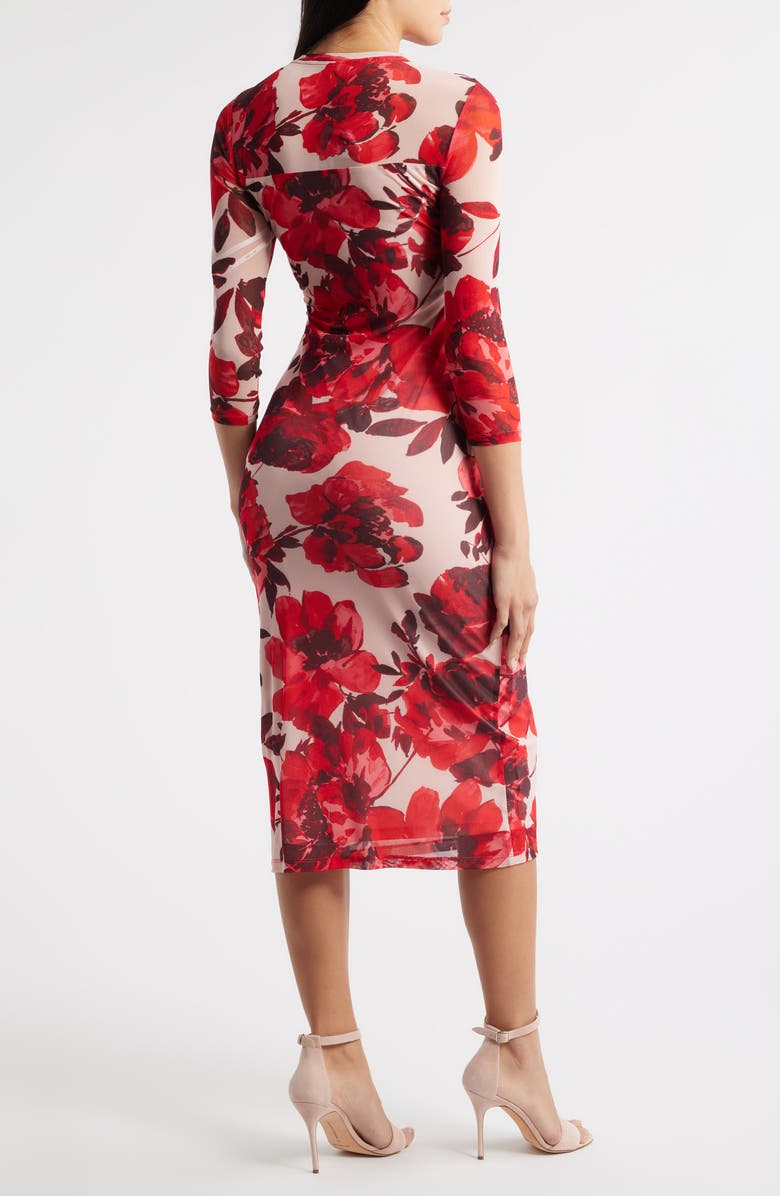 Anne Klein Side Ruched Long Sleeve Midi Dress, Alternate, color, Rose Mist Multi