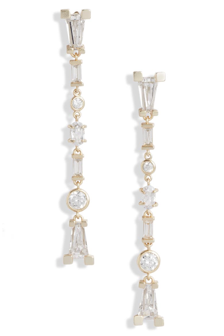 Rumi Linear Drop Earrings, Main, color, GOLD LUSTRE/ GLASS CZ
