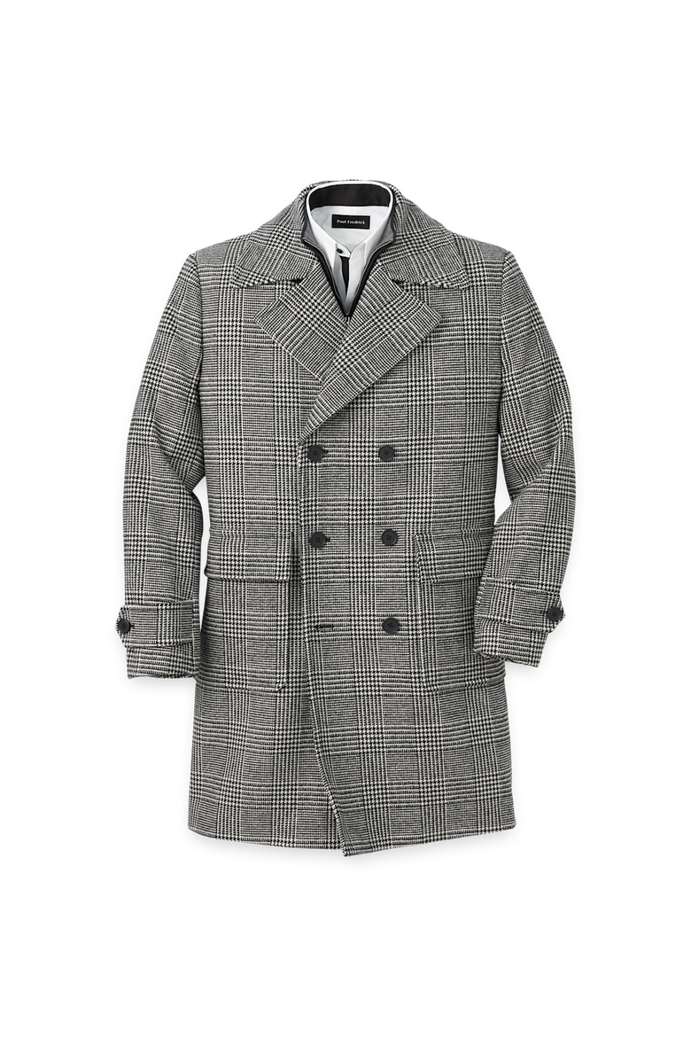 Wool Blend Plaid Double Breasted Topcoat, Main, color, Black/White