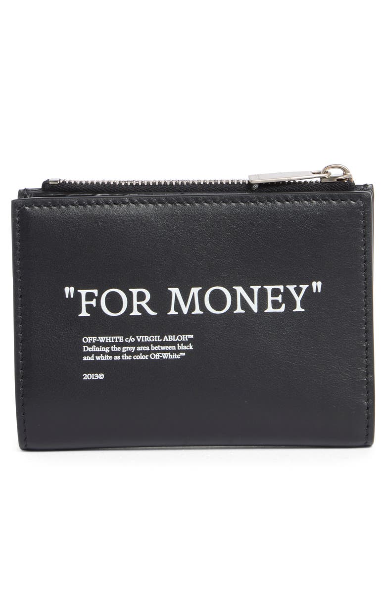 Off-White For Money Zip Leather Card Case, Alternate, color, Black White