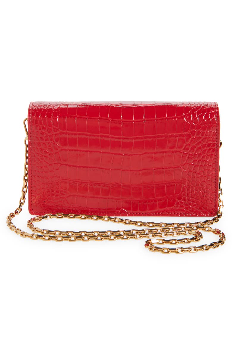 Versace Medusa Croc Embossed Leather Wallet on a Chain, Alternate, color, Red Versace Gold