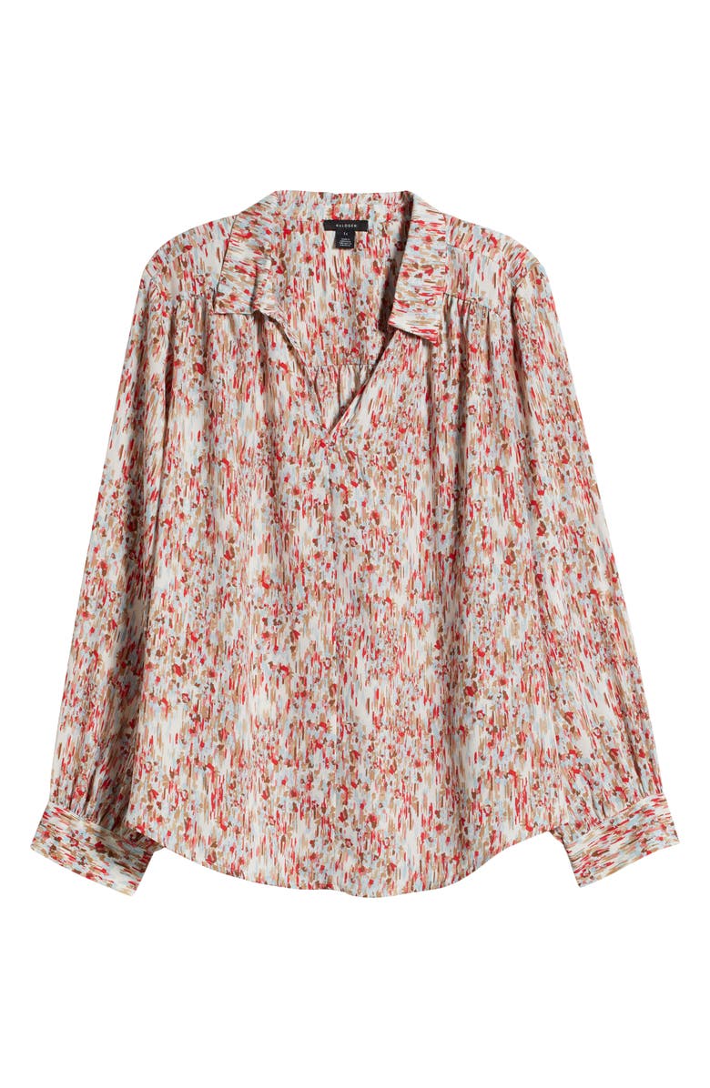 Halogen<sup>®</sup> Ikat Floral Popover Top, Alternate, color, Coral/ Iced Aqua