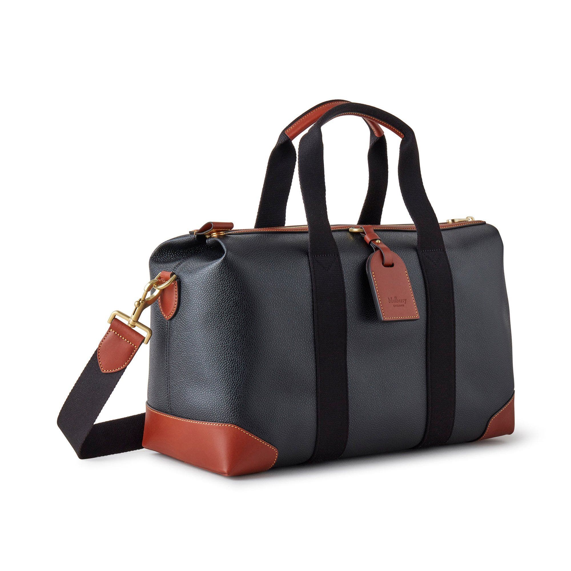 Mulberry Heritage Day Clipper Eco Scotchgrain Duffle, Alternate, color, Black-Cognac