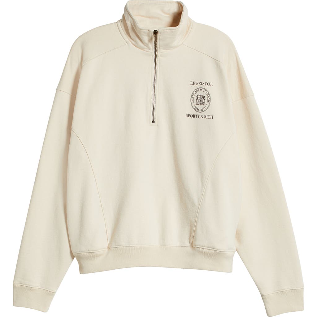 Sporty And Rich Sporty & Rich X Le Bristol Paris Faubourg Quarter Zip Pullover In Cream