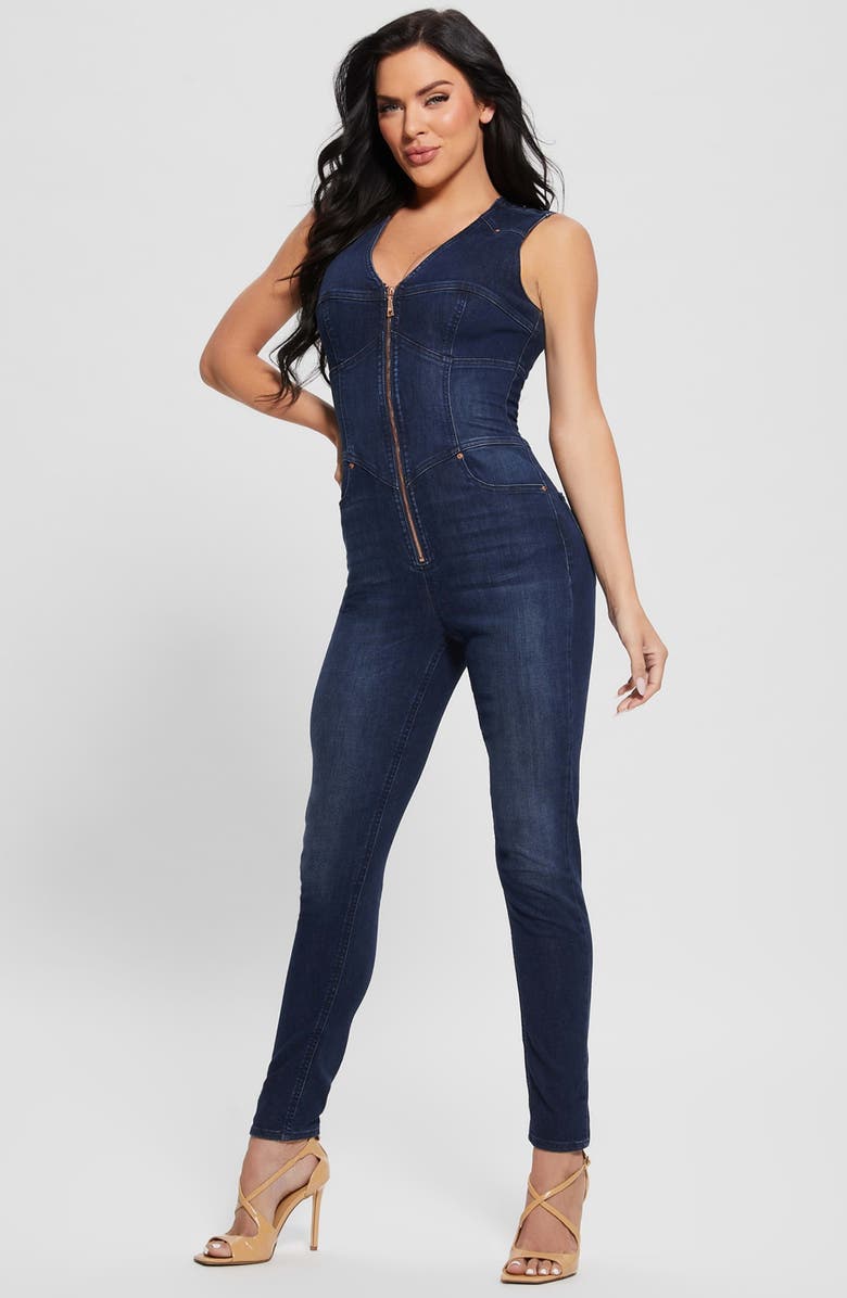 GUESS Judd Denim Corset Jumpsuit, Alternate, color, 