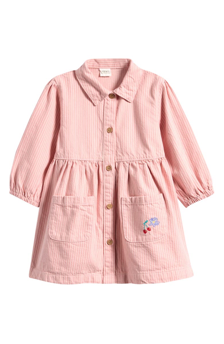 NEXT Kids' Stripe Long Sleeve Cotton Dress, Main, color, Pink