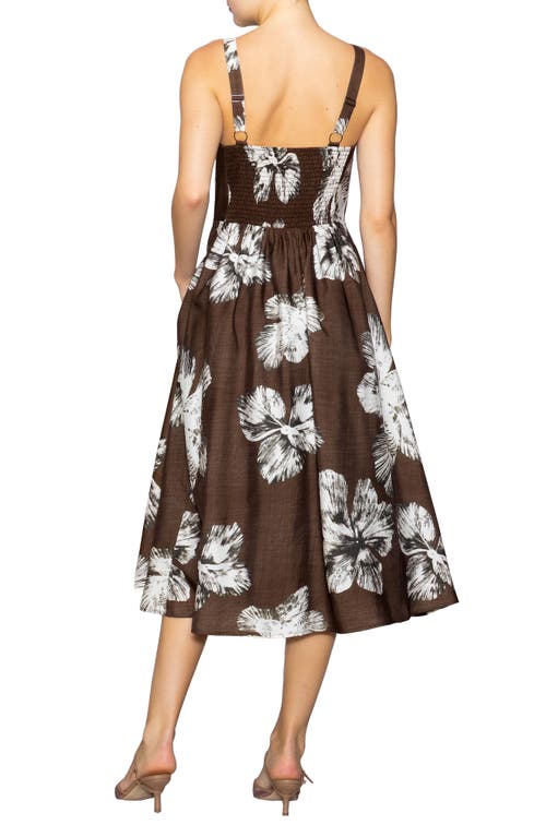 Melloday Floral Print Sleeveless Midi Dress In Brown