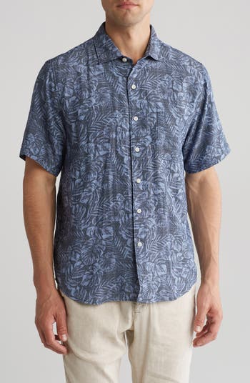 トップス  Bahama silk100% open collar shirts Tommy Bahama Hibiscus Jungle Short Sleeve Silk Jacquard