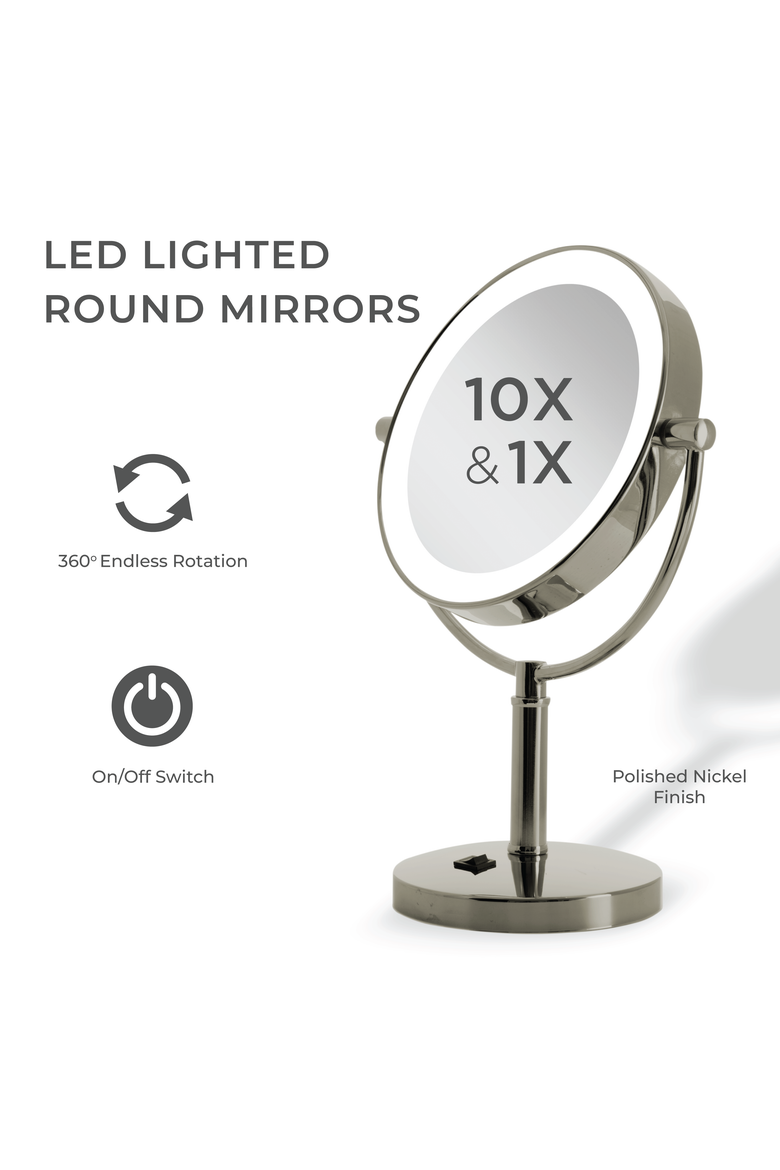 Laguna Lighted Makeup Mirror with 10X/1X Magnifications, Alternate, color, Polished Nickel